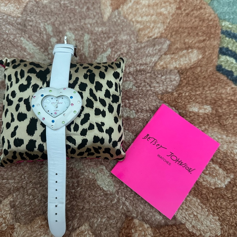 Betsey Johnson White Heart Watch with Colorful Accents